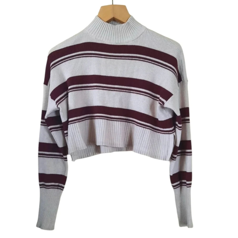 Vtg Arizona 70s Style Retro Cropped Striped Sweater Mockneck Y2k